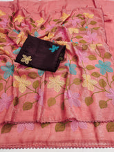 Load image into Gallery viewer, Delightful Festive Wear Viscose Crunchy Silk Embroidery Thread n Siroski Work Fancy Saree With Contrast Blouse Piece