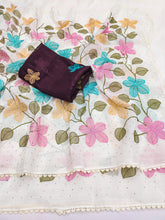 Load image into Gallery viewer, Delightful Festive Wear Viscose Crunchy Silk Embroidery Thread n Siroski Work Fancy Saree With Contrast Blouse Piece