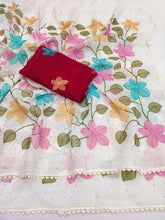 Load image into Gallery viewer, Delightful Festive Wear Viscose Crunchy Silk Embroidery Thread n Siroski Work Fancy Saree With Contrast Blouse Piece