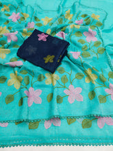 Load image into Gallery viewer, Delightful Festive Wear Viscose Crunchy Silk Embroidery Thread n Siroski Work Fancy Saree With Contrast Blouse Piece