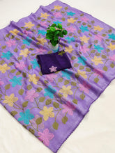 Load image into Gallery viewer, Delightful Festive Wear Viscose Crunchy Silk Embroidery Thread n Siroski Work Fancy Saree With Contrast Blouse Piece