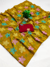 Load image into Gallery viewer, Delightful Festive Wear Viscose Crunchy Silk Embroidery Thread n Siroski Work Fancy Saree With Contrast Blouse Piece
