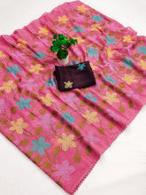 Load image into Gallery viewer, Delightful Festive Wear Viscose Crunchy Silk Embroidery Thread n Siroski Work Fancy Saree With Contrast Blouse Piece