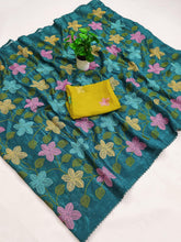 Load image into Gallery viewer, Delightful Festive Wear Viscose Crunchy Silk Embroidery Thread n Siroski Work Fancy Saree With Contrast Blouse Piece