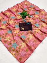 Load image into Gallery viewer, Delightful Festive Wear Viscose Crunchy Silk Embroidery Thread n Siroski Work Fancy Saree With Contrast Blouse Piece