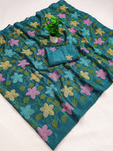 Load image into Gallery viewer, Delightful Festive Wear Viscose Crunchy Silk Embroidery Thread n Siroski Work Fancy Saree With Contrast Blouse Piece