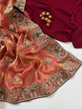 Load image into Gallery viewer, Contemporary Wedding Wear Silk Embroidery n Thread Work Border Fancy Saree With Blissful Blouse Piece