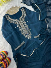 Load image into Gallery viewer, Effervescent Function Wear Roman Silk Embroidery n Sequence Work Designer Straight Kurta With Trouser n Dupatta Set