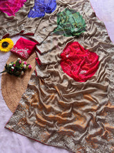 Load image into Gallery viewer, Quintessential Festive Wear Chiffon Silk Embroidery Work Saree With Contrast Blouse Piece