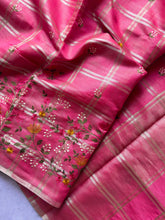 Load image into Gallery viewer, Traditiona Function Wear Soft Tussar Silk Embroidery n Zari Chex Design Saree For Wedding