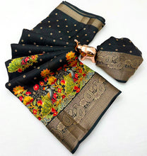 Load image into Gallery viewer, Divine Festive Wear Pure Soft Silk Kalamkari Print n Aari Mirror Work Rich Pallu Fancy Saree With Blouse Piece