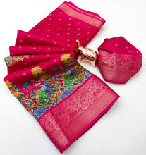 Load image into Gallery viewer, Divine Festive Wear Pure Soft Silk Kalamkari Print n Aari Mirror Work Rich Pallu Fancy Saree With Blouse Piece