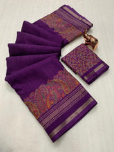 Load image into Gallery viewer, Charming Party Wear Pure Soft Tussar Silk Kashmiri Printed n Rich Pallu Border Fancy Saree With Blouse Piece