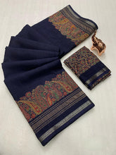 Load image into Gallery viewer, Charming Party Wear Pure Soft Tussar Silk Kashmiri Printed n Rich Pallu Border Fancy Saree With Blouse Piece