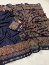 Load image into Gallery viewer, Charming Party Wear Pure Soft Tussar Silk Kashmiri Printed n Rich Pallu Border Fancy Saree With Blouse Piece