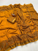 Load image into Gallery viewer, Charming Party Wear Pure Soft Tussar Silk Kashmiri Printed n Rich Pallu Border Fancy Saree With Blouse Piece