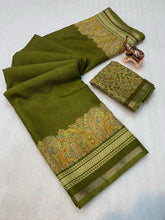Load image into Gallery viewer, Charming Party Wear Pure Soft Tussar Silk Kashmiri Printed n Rich Pallu Border Fancy Saree With Blouse Piece