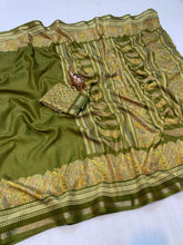 Load image into Gallery viewer, Charming Party Wear Pure Soft Tussar Silk Kashmiri Printed n Rich Pallu Border Fancy Saree With Blouse Piece
