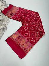 Load image into Gallery viewer, Desiring Function Wear Pure Satin Silk Ajrak Printed Rich Pallu n Original Mirror Work Designer Saree With Blouse Piece
