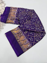 Load image into Gallery viewer, Desiring Function Wear Pure Satin Silk Ajrak Printed Rich Pallu n Original Mirror Work Designer Saree With Blouse Piece