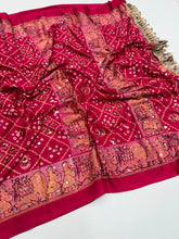 Load image into Gallery viewer, Desiring Function Wear Pure Satin Silk Ajrak Printed Rich Pallu n Original Mirror Work Designer Saree With Blouse Piece