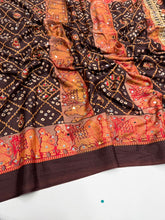 Load image into Gallery viewer, Desiring Function Wear Pure Satin Silk Ajrak Printed Rich Pallu n Original Mirror Work Designer Saree With Blouse Piece