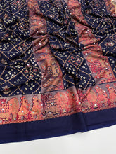 Load image into Gallery viewer, Desiring Function Wear Pure Satin Silk Ajrak Printed Rich Pallu n Original Mirror Work Designer Saree With Blouse Piece