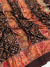 Load image into Gallery viewer, Desiring Function Wear Pure Satin Silk Ajrak Printed Rich Pallu n Original Mirror Work Designer Saree With Blouse Piece