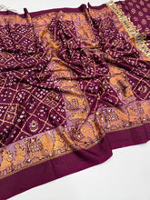 Load image into Gallery viewer, Desiring Function Wear Pure Satin Silk Ajrak Printed Rich Pallu n Original Mirror Work Designer Saree With Blouse Piece