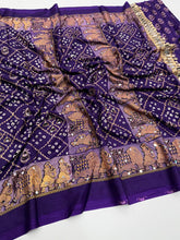 Load image into Gallery viewer, Desiring Function Wear Pure Satin Silk Ajrak Printed Rich Pallu n Original Mirror Work Designer Saree With Blouse Piece