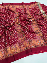 Load image into Gallery viewer, Desiring Function Wear Pure Satin Silk Ajrak Printed Rich Pallu n Original Mirror Work Designer Saree With Blouse Piece