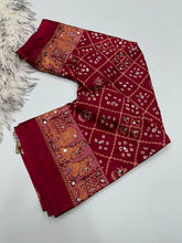 Load image into Gallery viewer, Desiring Function Wear Pure Satin Silk Ajrak Printed Rich Pallu n Original Mirror Work Designer Saree With Blouse Piece