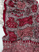 Load image into Gallery viewer, Heritage Function Wear Pure Satin Silk Ajrak Printed Rich Pallu n Mirror Work Designer Saree With Blouse Piece