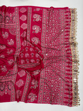 Load image into Gallery viewer, Glamorous Party Wear Pure Satin Silk Ajrak Printed Rich Pallu n Mirror Work Fancy Saree With Blouse Piece
