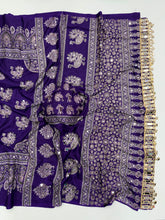Load image into Gallery viewer, Glamorous Party Wear Pure Satin Silk Ajrak Printed Rich Pallu n Mirror Work Fancy Saree With Blouse Piece