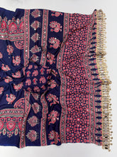 Load image into Gallery viewer, Glamorous Party Wear Pure Satin Silk Ajrak Printed Rich Pallu n Mirror Work Fancy Saree With Blouse Piece