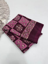 Load image into Gallery viewer, Adorable Function Wear Pure Satin Silk Ajrak Printed Rich Pallu n Mirror Work Saree With Blouse Piece