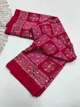 Load image into Gallery viewer, Adorable Function Wear Pure Satin Silk Ajrak Printed Rich Pallu n Mirror Work Saree With Blouse Piece