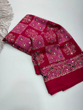 Load image into Gallery viewer, Adorable Function Wear Pure Satin Silk Ajrak Printed Rich Pallu n Mirror Work Saree With Blouse Piece