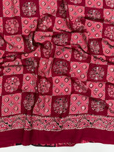 Load image into Gallery viewer, Adorable Function Wear Pure Satin Silk Ajrak Printed Rich Pallu n Mirror Work Saree With Blouse Piece