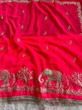 Load image into Gallery viewer, Exuberant Festive Wear Chiffon Silk Embroidery Tussels Work Designer Saree With Blouse Piece