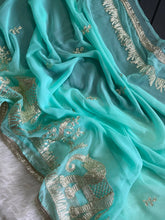 Load image into Gallery viewer, Exuberant Festive Wear Chiffon Silk Embroidery Tussels Work Designer Saree With Blouse Piece