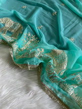 Load image into Gallery viewer, Exuberant Festive Wear Chiffon Silk Embroidery Tussels Work Designer Saree With Blouse Piece