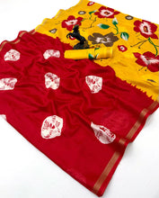 Load image into Gallery viewer, Entrancing Function Wear Soft Silk Floral Print Jacquard Border Rich Pallu Fancy SareeWith Contrast Blouse Piece