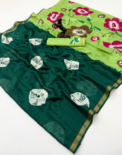 Load image into Gallery viewer, Entrancing Function Wear Soft Silk Floral Print Jacquard Border Rich Pallu Fancy SareeWith Contrast Blouse Piece