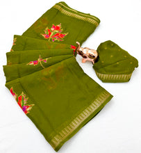 Load image into Gallery viewer, Adorable Function Wear Soft Silk Floral Print Jacquard Border Rich Pallu Fancy Saree With Blouse Piece