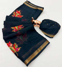 Load image into Gallery viewer, Adorable Function Wear Soft Silk Floral Print Jacquard Border Rich Pallu Fancy Saree With Blouse Piece