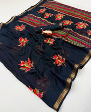 Load image into Gallery viewer, Adorable Function Wear Soft Silk Floral Print Jacquard Border Rich Pallu Fancy Saree With Blouse Piece