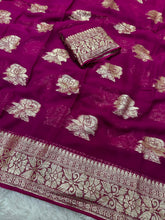 Load image into Gallery viewer, Gorgeous Function Wear Viscose Georgette Jacquard Zari Work Saree With Blouse Piece