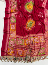 Load image into Gallery viewer, Incomparable Festive Wear Pure Satin Silk Ajrak Printed Rich Pallu n Mirror Work Designer Saree With Blouse Piece